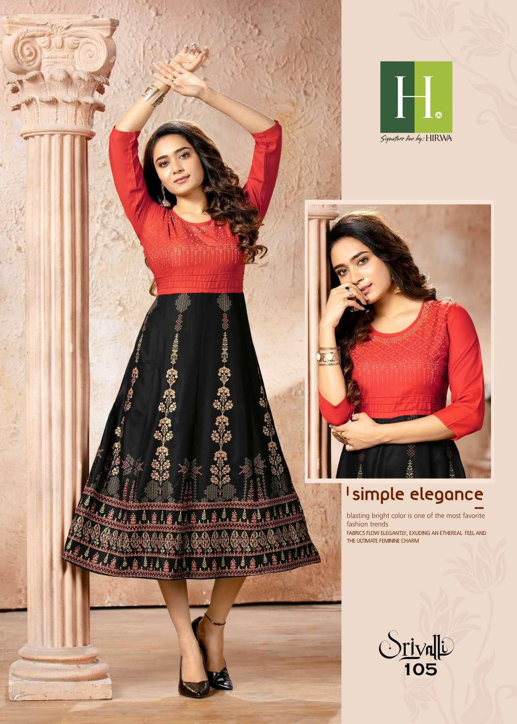 Hirwa Srivalli New Designer Regular Wear Rayon Anarkali Kurti Collection